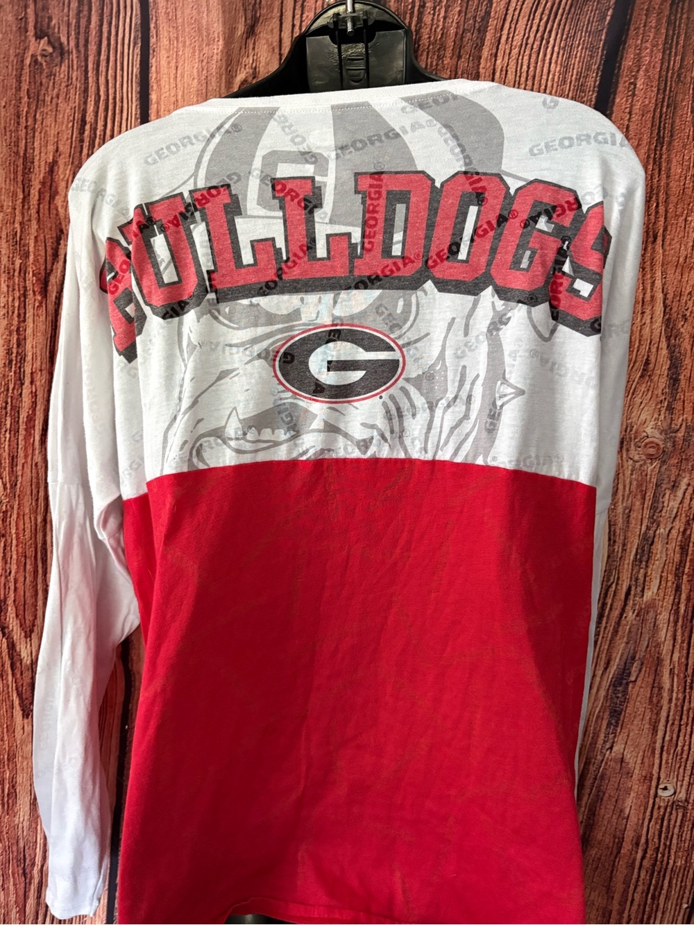 Georgia Bulldogs White and Red Colorblock Long Sleeve Shirt UGA GO DAWGS! - Picture 4 of 4